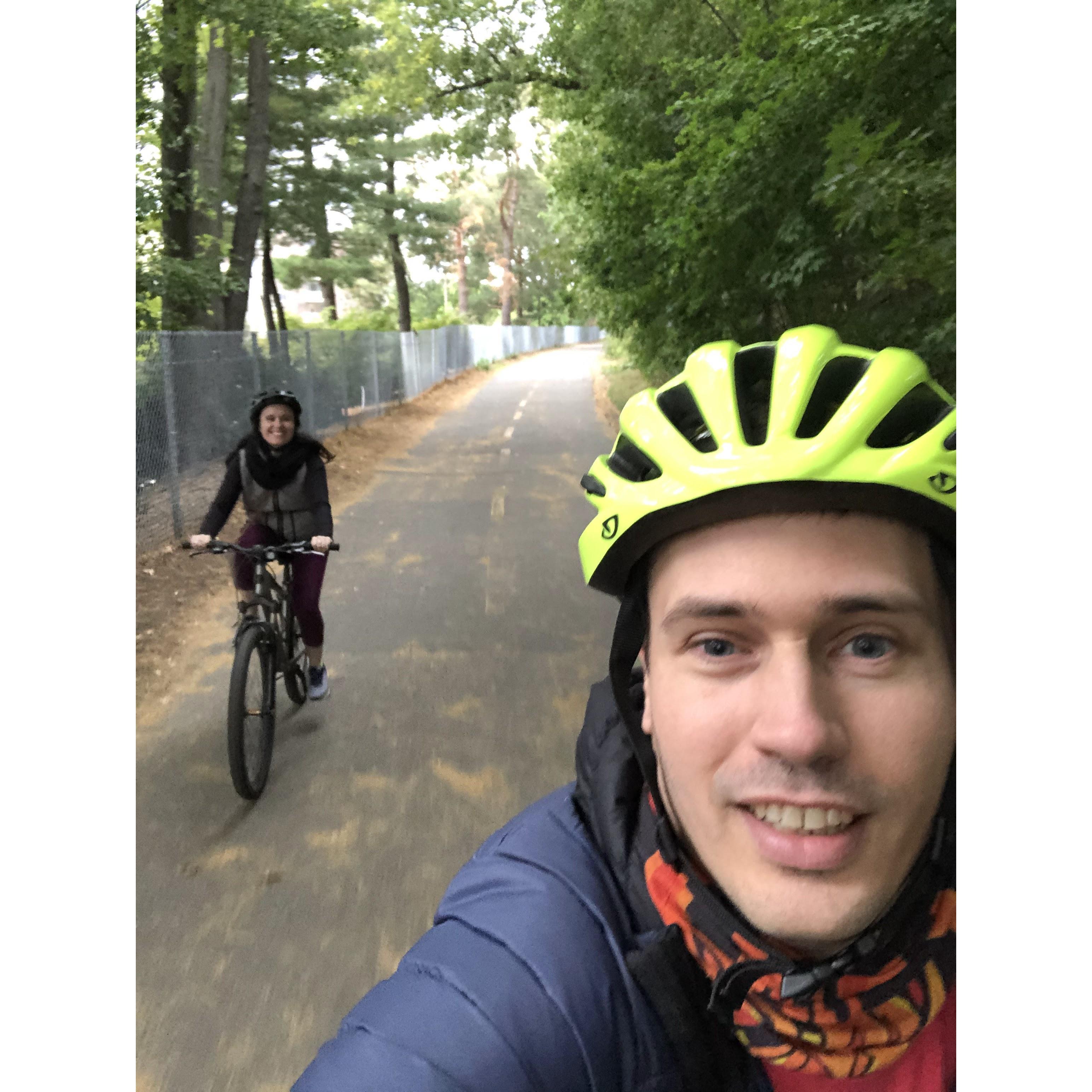 We met in Boston and love to frequent the local bike trails.