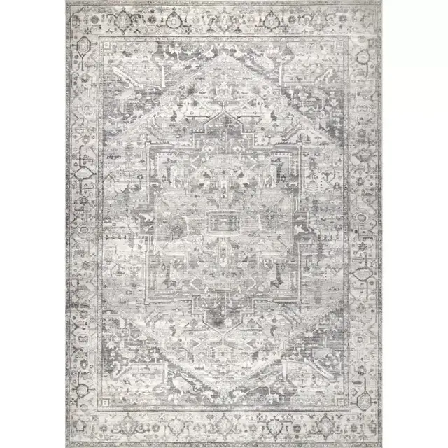 Brielle Grey 5 ft. x 8 ft. Machine Washable Vintage Medallion Indoor Area Rug