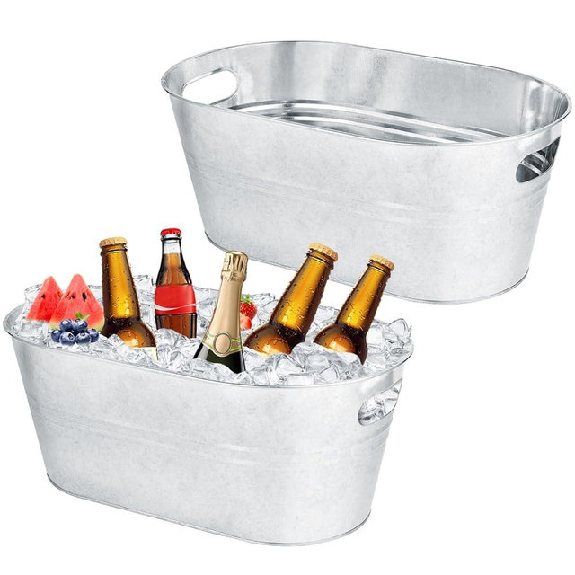OBTANIM 2 Pack 4 Gallon Galvanized Ice Buckets Metal Champagne Drink Cooler Storage Ice Tub with Carry Handles for Beer Cocktails Wine Beverage Home Parties Bar Cooling Supplies