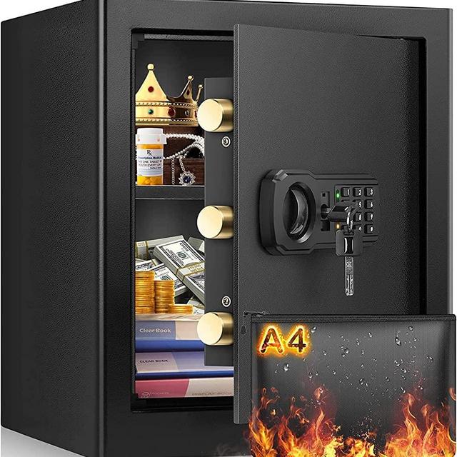 [2023 NEW] 2.0 Cubic Safe Box Fireproof Waterproof, Large Home Safe with Fireproof A4 Document Bag, Keypad Led Indicator, Silent & Alarm, Combination Lock Box for Money Firearm Medicine Document