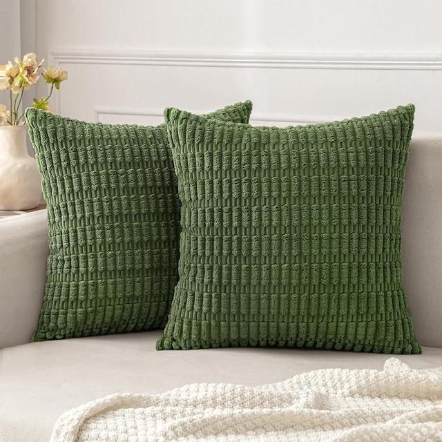 MIULEE Pack of 2 Moss Green Throw Pillow Covers 18x18 Inch Corduroy Decorative Couch Pillow Covers Soft Boho Striped Pillow Covers Modern Farmhouse Home Decor for Spring Sofa Living Room Bed