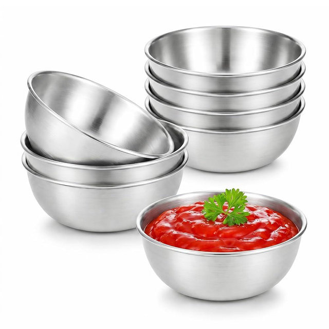 tifanso 8PCS Small Dipping Bowls - Stainless Steel Sauce Condiment Cups, Mini Soy Sauce Dish, Appetizer Plates for Charcuterie, Ketchup, Seasoning, BBQ, Party, Camping, Easy to Clean, Sliver