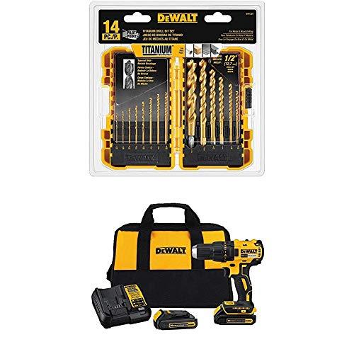 DEWALT DCD777C2 20V Max Lithium-Ion Brushless Compact Drill Driver with DW1354 14-Piece Titanium Drill Bit Set