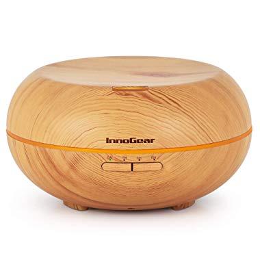 InnoGear 500ml Aromatherapy Essential Oil Diffuser Wood Grain Ultrasonic Cool Mist Diffusers with 7 Color LED Lights Waterless Auto Shut-Off