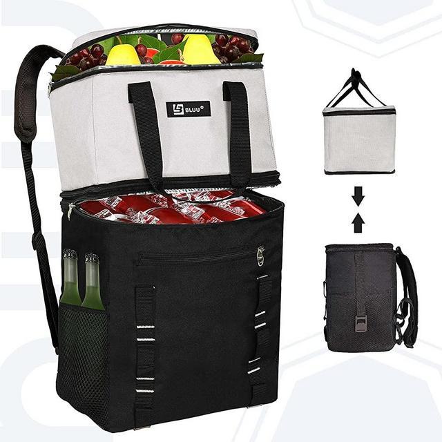 BLUU 2-in-1 Patent Innovation 60 Cans Backpack Cooler & Cooler Bag ,Waterproof & Leakproof Insulated Cooler Backpack Double Decker Large Lunch for Men Women,Soft Coolers for Camping, Beach, Picnic