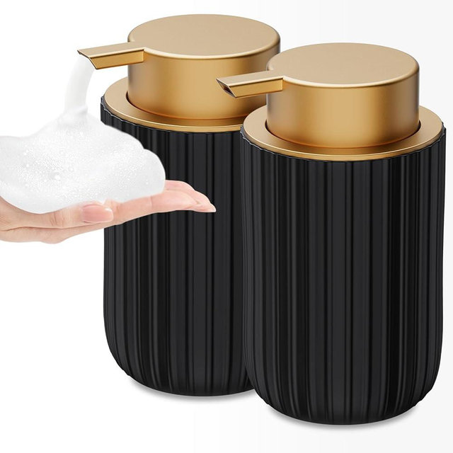 Ceramic Foaming Soap Dispenser, 12 oz Bathroom Foam Hand Soap Dispenser, Refillable Lotion Soap Dispenser with Removable Pump for Kitchen Hand Wash Dispenser, Modern Home Decor(2Pack-Black)