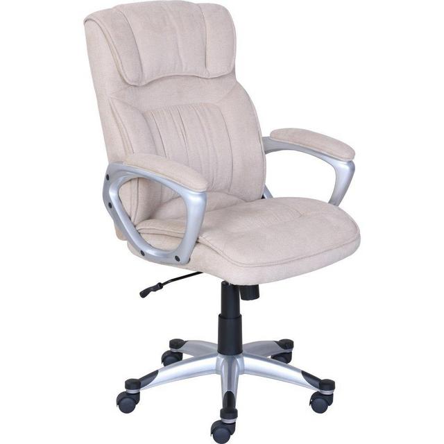 Serta Executive Office Chair Ergonomic Computer Upholstered Layered Body Pillows, Contoured Lumbar Zone, Black Base, Fabric, Beige/Silver