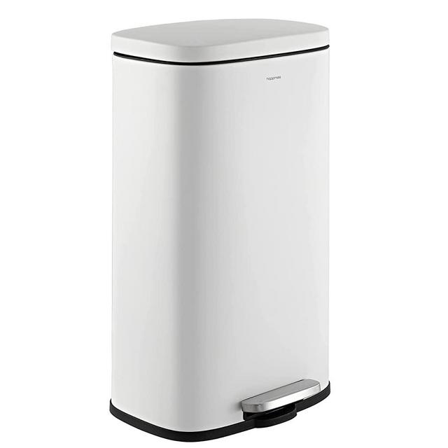 happimess HPM1011C Curtis 8-Gallon Step-Open Trash Can, Modern, Minimalistic, Fingerprint-Proof, Rustproof, Hands-Free, Kitchen, Laundry Room, Office, 7.93 Gallons, White