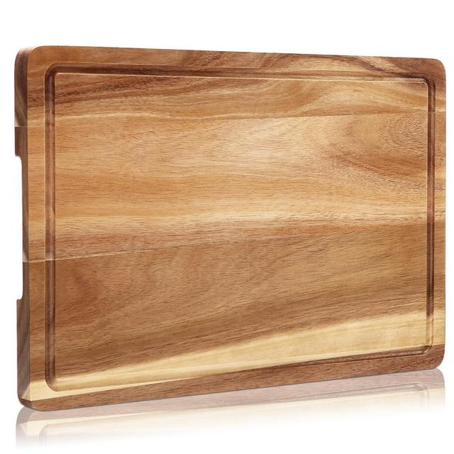 Cutting Board, Bamboo Acacia Block Carving Board for Countertop, Over Sink Chopping Boards with Juice Groove & Handle - USA