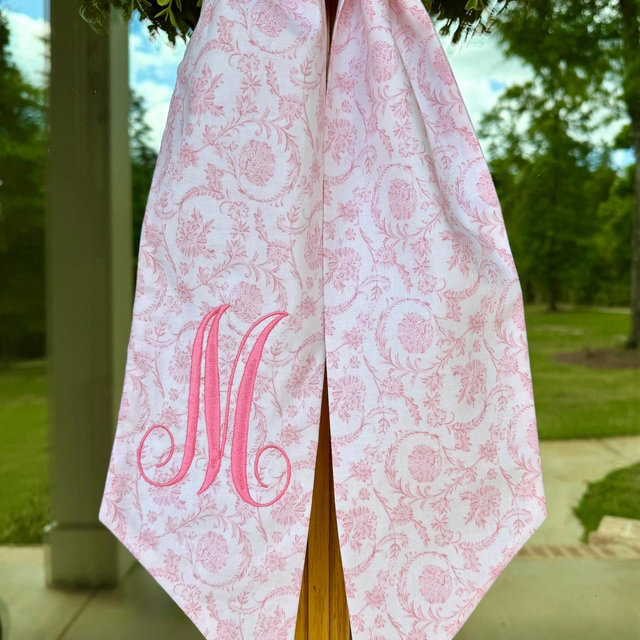 Pink Chinoiserie Wreath Sash. Personalized Floral Sash. Spring Decor. Multi-Seasonal Wreath Sash
