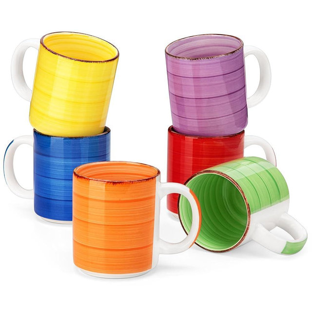 vancasso Bonita Ceramic Coffee Mug Set of 6,16 Oz Coffee Cups with Large Handle for Tea,Latte,Cappuccino,Milk,Cocoa,Dishwasher&Microwave Safe(Color)