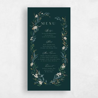 Dark Emerald, Green Wedding Menu - Darcy Foil