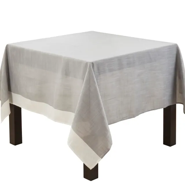 Saro Lifestyle Polyester Tablecloth With White Band Border, Grey, 67" x 67"