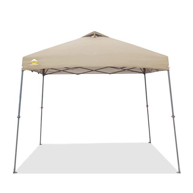 CROWN SHADES 9x9' Pop-Up Canopy with 11x11 Base Easy Up Beach Canopy Outdoor Shade Bonus Wheeled Bag, 8 Stakes, and 4 Ropes, Beige