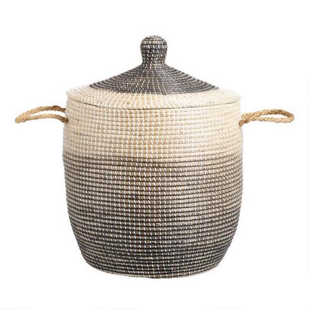 Ombre Seagrass Amelia Tote Basket with Lid