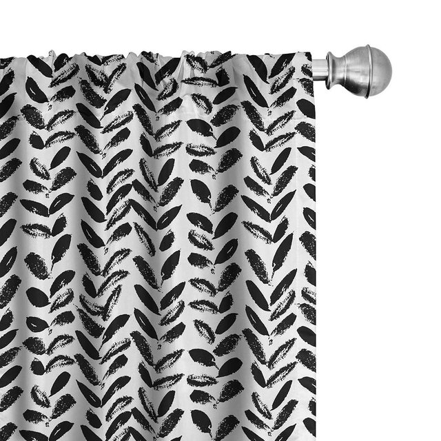 Ambesonne Black and White Window Curtains Pack of 2, Modern Grunge Botany Motif Monochrome Brush Paint Style Strokes, Lightweight Set with Rod Pocket, 4 Panels of - 28" x 95", White and Black