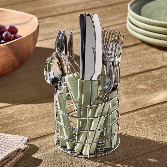 Resin Flatware and Caddy, Sage, 20 pc