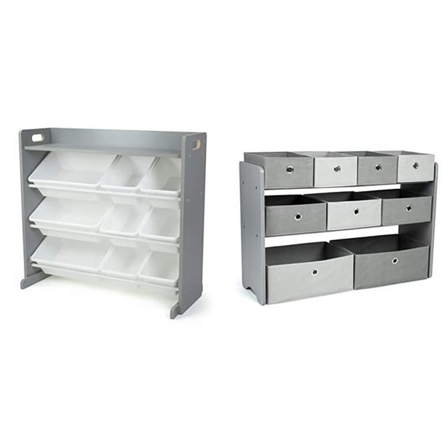 Humble Crew Inspire Toy Organizer with Shelf and 9 Storage Bins, Grey/White & Kids Toy Organizer with 9 Storage Fabric Bins, Grey