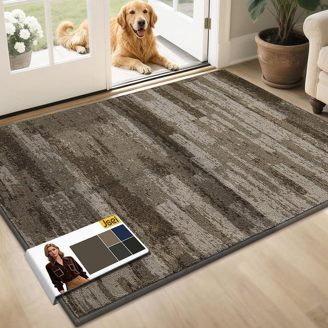 JSEI Dirt Trapper Door Mat 32"x48", Non-Slip Doormats Washable Entryway Mat, Welcome Floor Mat Absorbent Low Profile Dog Door Mats for Front Back Door, Wet Shoes & Paws, Brown