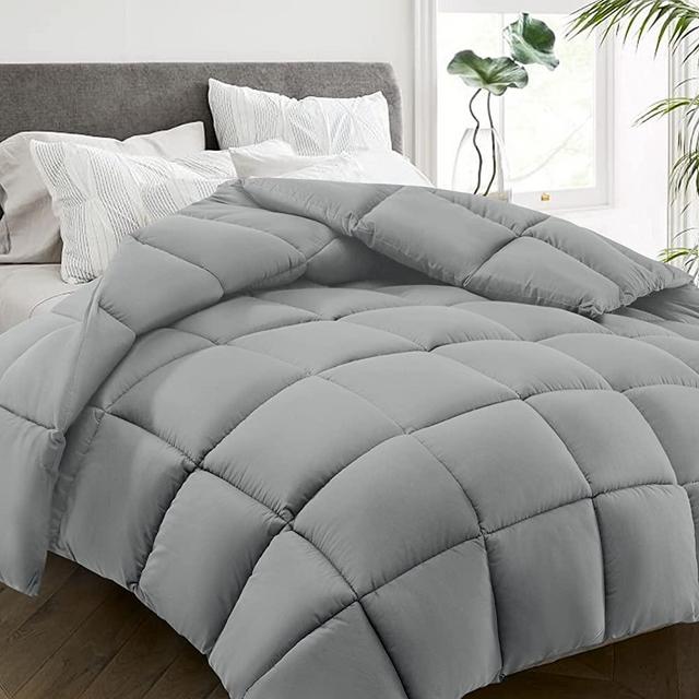 HYLEORY All Season Queen Size Bed Comforter - Cooling Down Alternative Quilted Duvet Insert with Corner Tabs - Winter Warm - Machine Washable - Light Grey