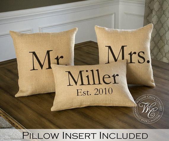 3 Wedding Custom, Pillows with Mr and Mrs Last Name & Established Date