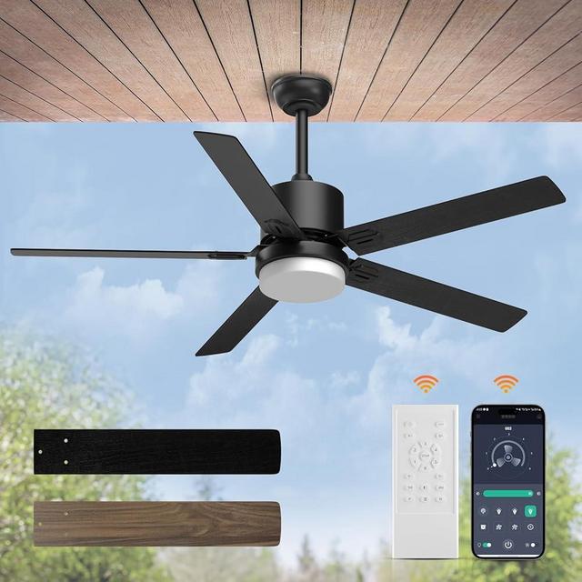 Sky sea Ceiling Fan with Light: 48 Inch Low Profile Black Ceiling Fan with Light and Remote/APP Control Reversible Dimmable Flush Mount Modern Ceiling Fan for Bedroom Livingroom Indoor Outdoor Patio