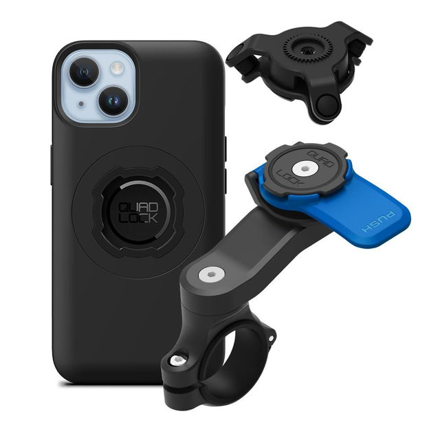 Quad Lock Motorcycle Handlebar Mount Kit with Vibration Dampener and MAG Phone Case for iPhone 14