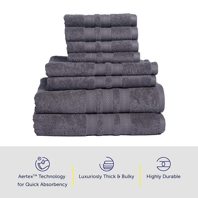 Kensignton Home Luxury Towels, Set of 8 Cotton Towels Hotel Quality – 2 Luxury Hotel & Spa Bath Towels, 2 Hand Towels & Wash Cloth 4 Pack – Machine Washable with Super Softness & Absorbency-Charcoal