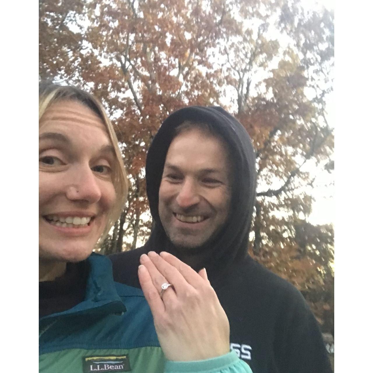 November 5th 2021 - Aaron asked Becky if she wanted to go for an evening hike to the Shelburne Fire Tower, (Where they went on their first hike together 4 years before). And he proposed at the top!
