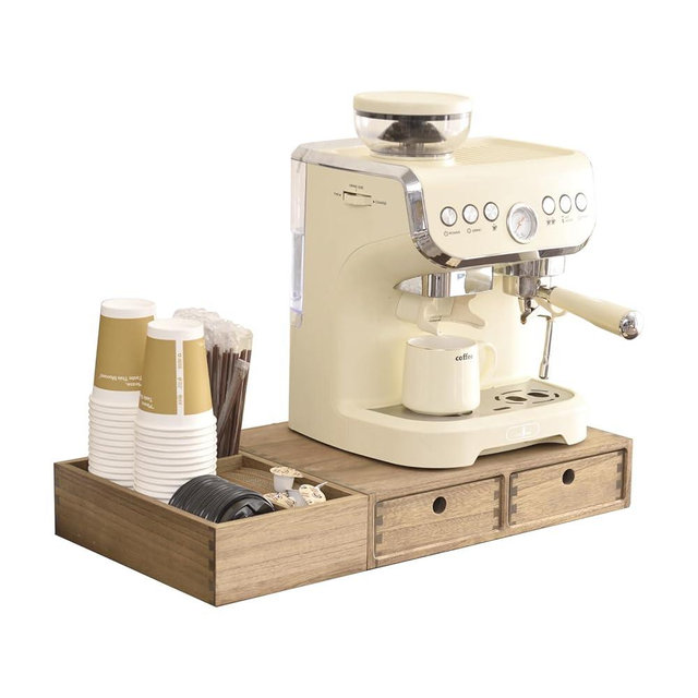 KIRIGEN Wood Coffee Station Organizer Coffee Bar Accessories Storage Organizer Coffee and Tea Condiment Storage Organizer Coffee Pod Holder with Drawers Brown (KFJTZ-DBR)