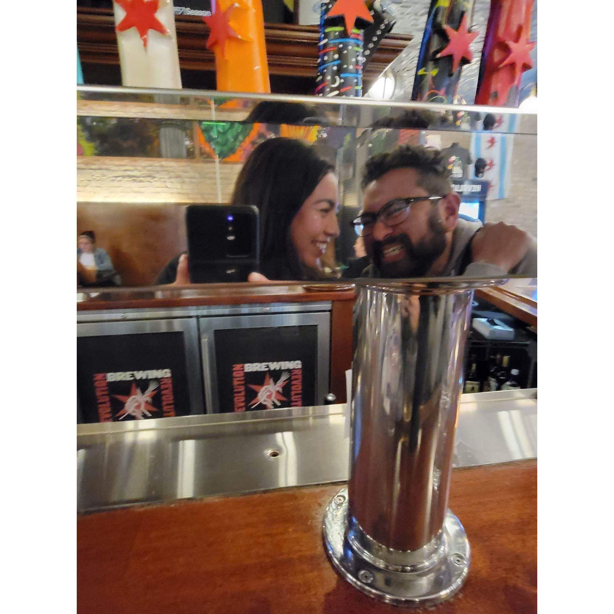 This was at a brewery (shocker!) in Chicago.  One of our favorite pictures.