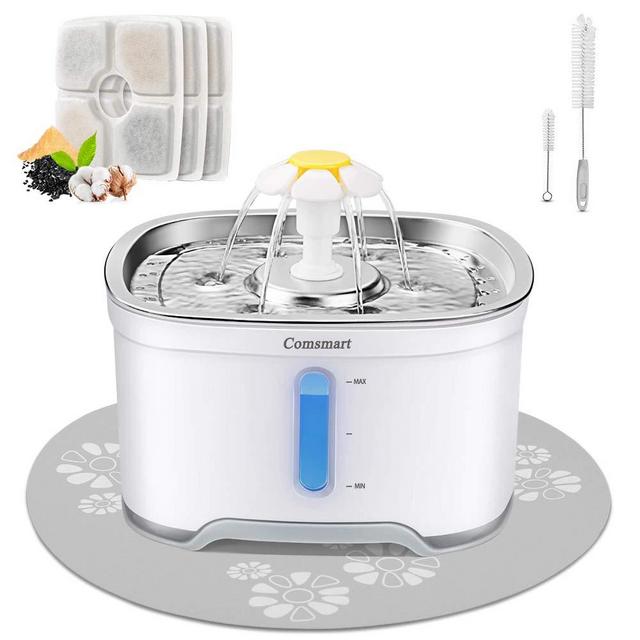 Comsmart Cat Water Fountain, Stainless Steel Intelligent Auto Power Off Pet Fountain Drinking Dog Water Fountain Recirculating 85 oz/2.5L Automatic Drinking Water Dispenser