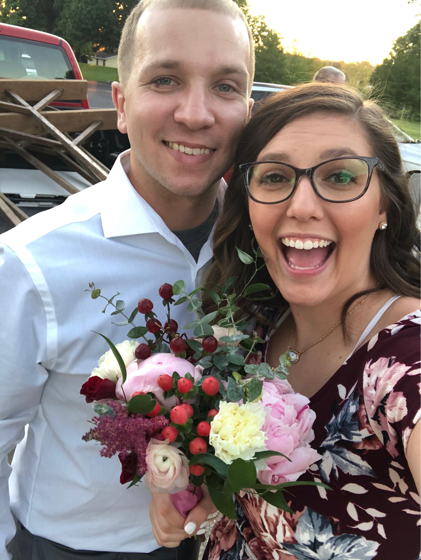 Rachel’s wedding, I caught the bouquet!
