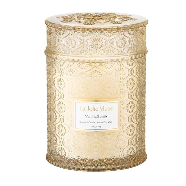 LA JOLIE MUSE Vanilla Candle, Scented Candle Gifts for Men&Women, Wood Wicked Large Candle for Home Scented, Long Burning Glass Jar Candle, Vanilla Bomb, 19oz