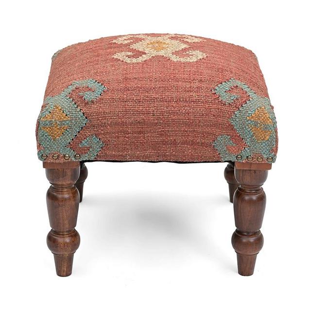 NATURAL FURNISH Handmade Jute Soft Ottomans Square Shape Stool for Sitting and Foot Rest with Wooden Legs, Entryway Modern Stool for Living Room, Bedroom, Hall (Red, L 15.74 x W 15.74 x H 14 inch)