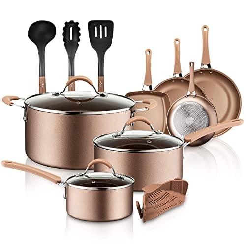 NutriChef PTFE/PFOA/PFOS 14-Piece Nonstick Cookware Set, w/Saucepan, Frying, Cooking Pots, Dutch Oven Pot, Lids, Utensil, Free Heat Resistant Lacquer Kitchen Ware Pots Pan