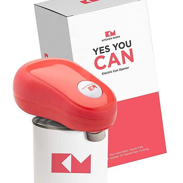 Kitchen Mama One Touch Electric Can Opener: Open Your Cans with A Simple Push of Button and Automatic Shut-off - No Sharp Edge, Food-Safe and Battery Powered Can Opener (Red)