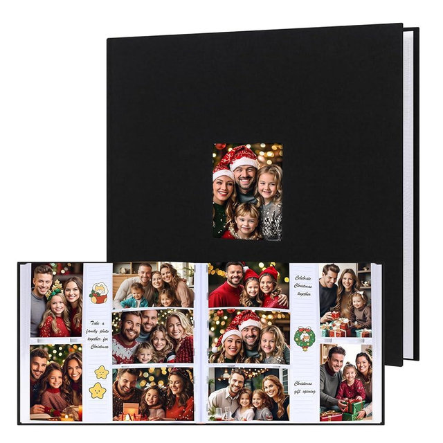 Photo Album 4x6 600 Photos with Writing Space,4 x 6 Photo Book Linen Cover with Front Window, 4x6 Picture Album, 600 Photos Photo Album Book for Wedding Kids Travel Family Baby Pictures (Black)