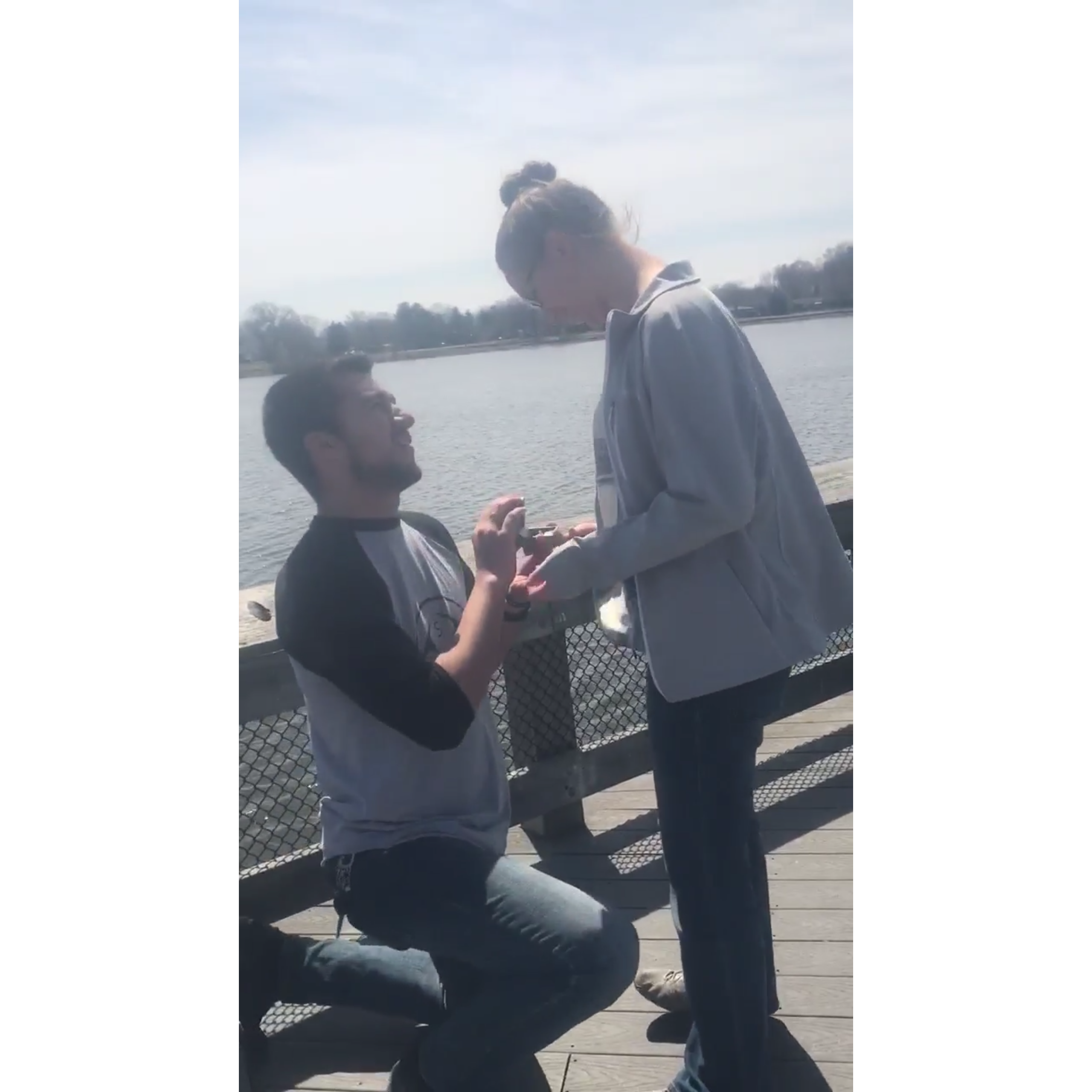 He got down on one knee, (pulled the ring box out of the lunch box) and asked if I would marry him. Of course, I said yes!