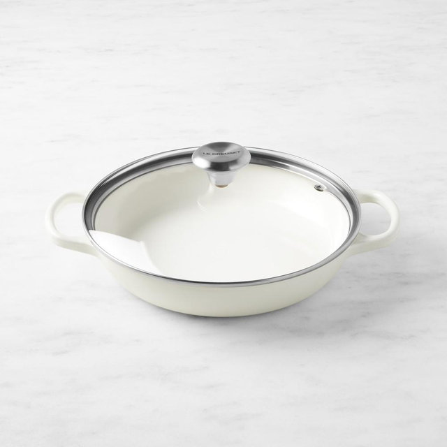 Le Creuset Signature Enameled Cast Iron Braiser with Glass Lid, 2 1/4-Qt., White