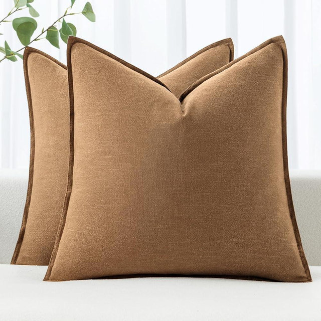 MIULEE Decorative Linen Pillow Covers 18x18 Inch Brown ​Boho Farmhouse​ ​Neutral Couch Throw Pillows for Bed Pack of 2 Accent Outdoor Pillowcase Modern Sofa Cushion Livingroom Home Decor