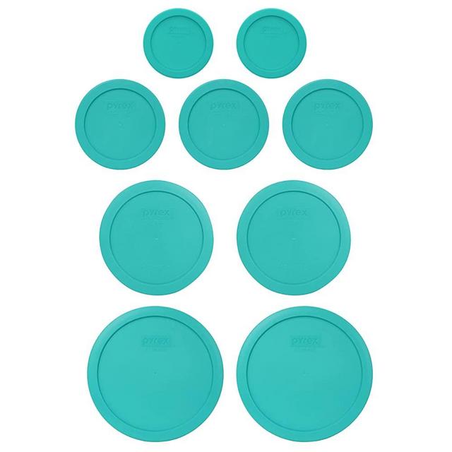Pyrex (2) 7202-PC Turquoise Lids & (3) 7200-PC Turquoise Lids & (2) 7201-PC Turquoise Lids & (2) 7402-PC Turquoise Lids