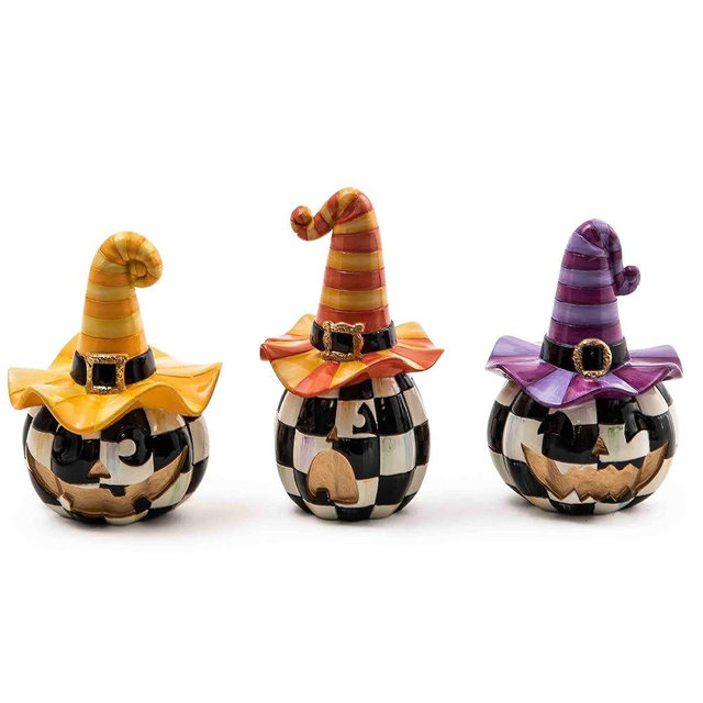 MACKENZIE-CHILDS Mini Happy Jack Pumpkins, Resin Halloween Decor for Home Decoration, Set of 3