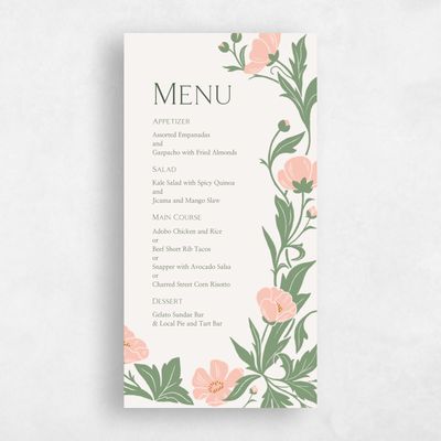 Peach Blush, Orange Wedding Menu - Glenarden