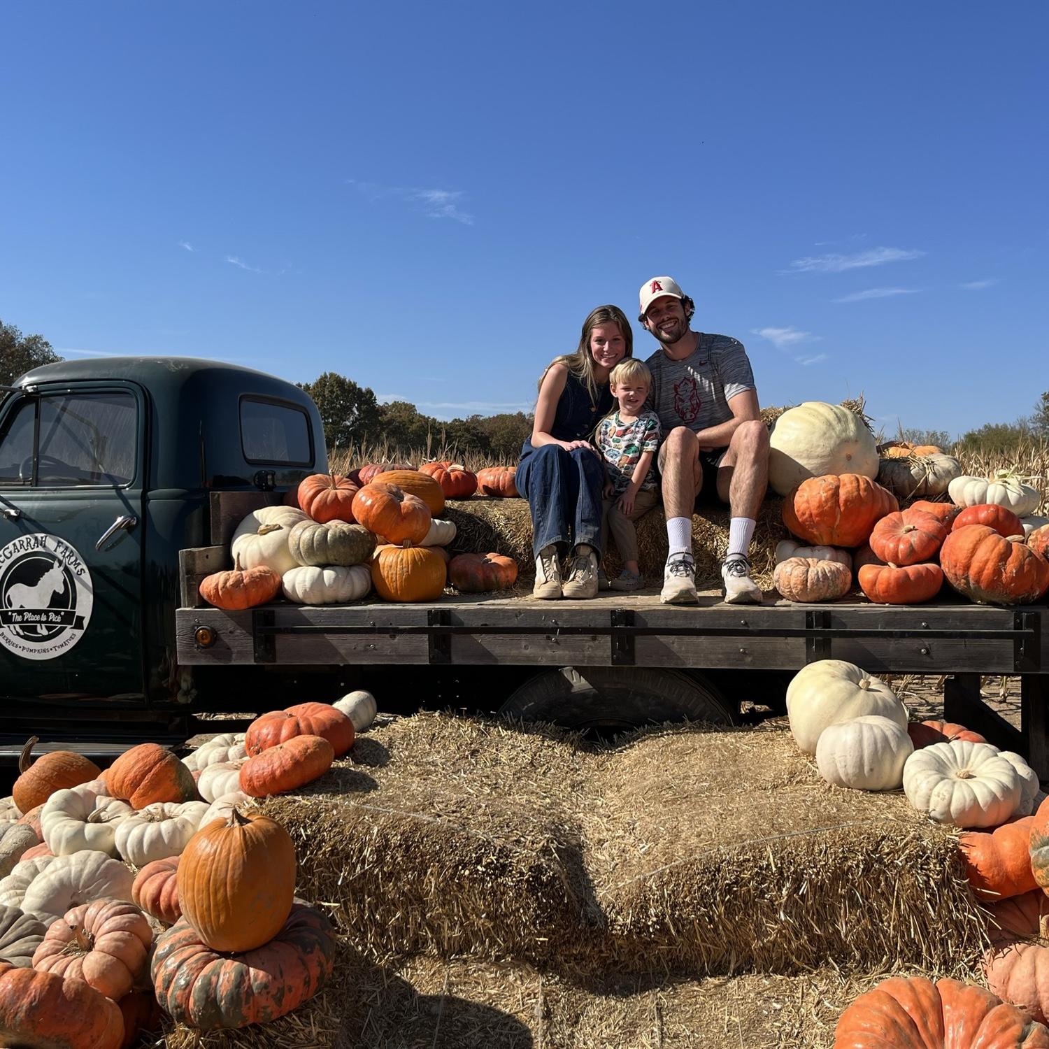 10/20/2024- Photo from a pumpkin patch, Rivercrest Orchard in Fayetteville, Arkansas, with Merrick's nephew, Eben.