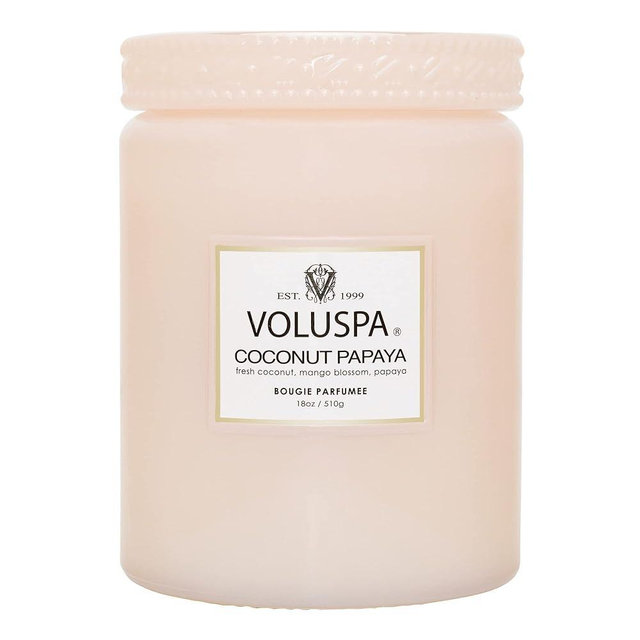Voluspa Coconut Papaya Candle | Large Glass Jar | 18 Oz | 100 Hour Burn Time | All Natural Wicks and Coconut Wax for Clean Burning | Vegan