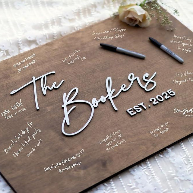 Personalized Last Name Guest Book, Unique Guest Book Sign, Custom Alternative Guest Book, Wooden Guest Book, Wedding Ceremony Guestbook Sign (Design 1)