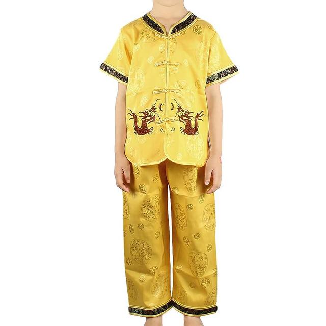 Andux Dragon Kungfu Outfit Embroidery Dragon Suit Chinese Tang Clothes GFTZ-01 (Yellow, 110cm)