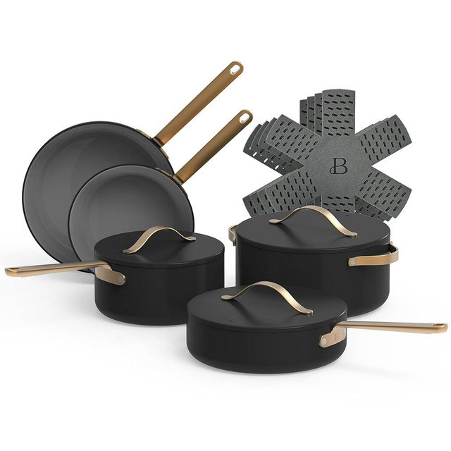 Black Sesame Full 12-Piece Non-Toxic Non-Stick Ceramic Cookware Set | Oven safe up to 500°F | NOT Made With Forever Chemicals | Drew Barrymore | Compatible with All Stove Tops (Including Induction)
