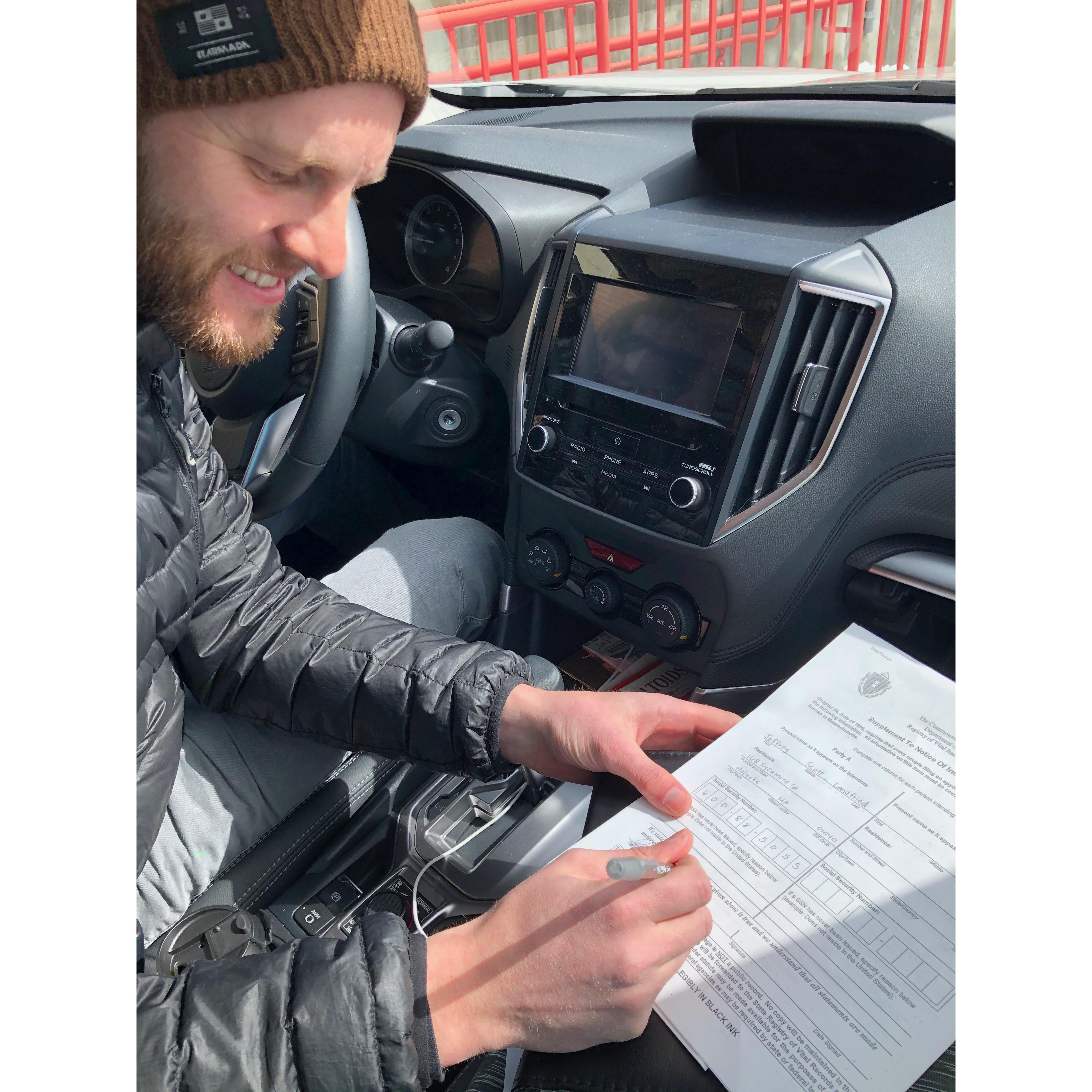 Signing our marriage license